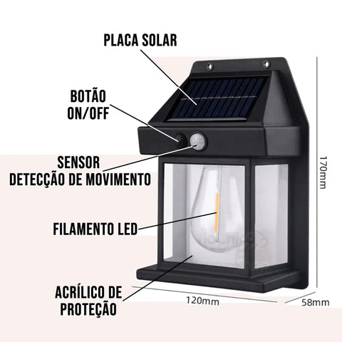 Arandela de Parede Solar com Sensor de Presença de 18W